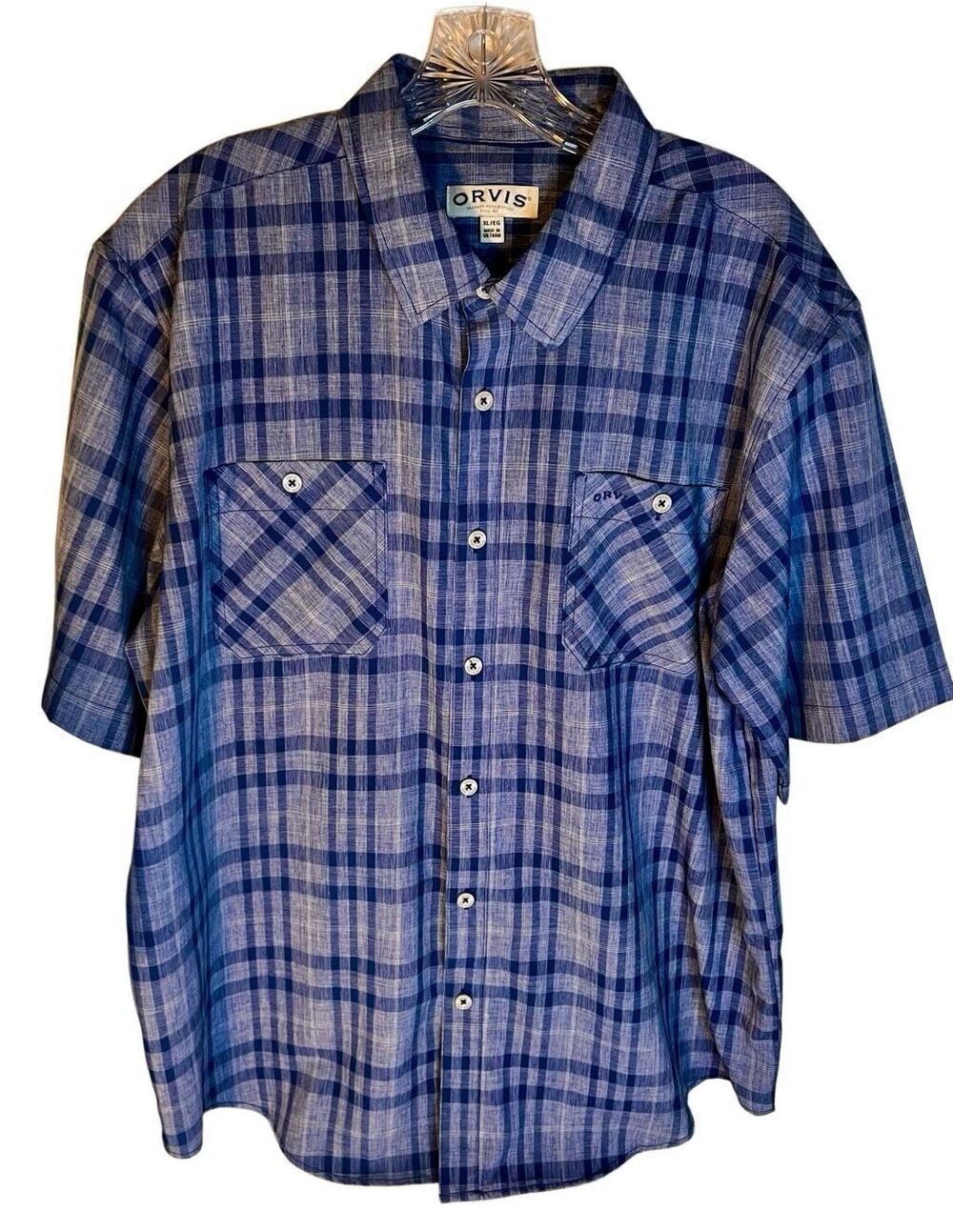 Orvis Tech Shirt Men XL Blue Plaid Button Up Fishing Outdoor Work Gorpcore